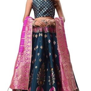 Blue Gold and Pink Lehenga